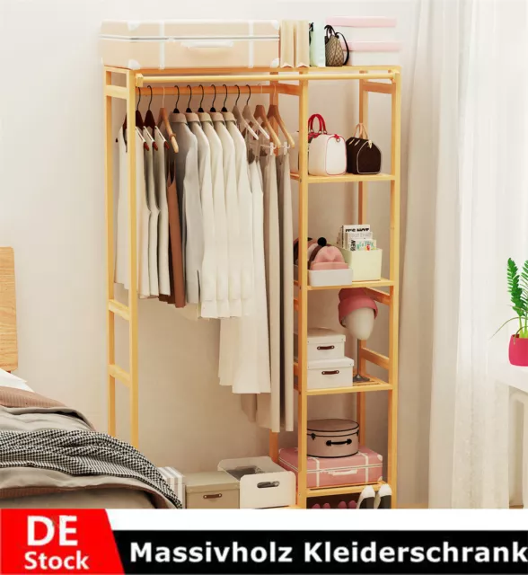 Kleiderschrank Holz Garderobenschrank Standgarderobe 4 Ablagen Schrank Modern DE