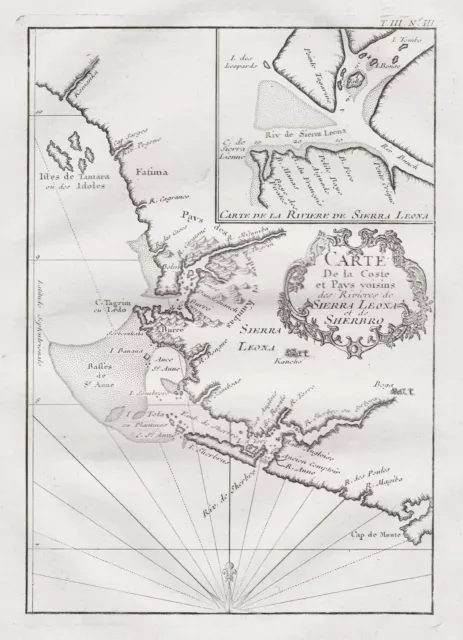 Sierra Leone Sherbro Island Freetown Africa Afrique Afrika Karte map Bellin 1750