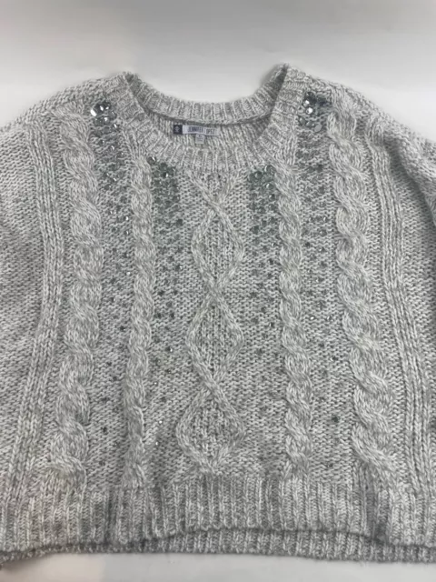 Jennifer Lopez Sweater, Women's Size XL, Gray White, Metallic, Gemstones, Knit 3