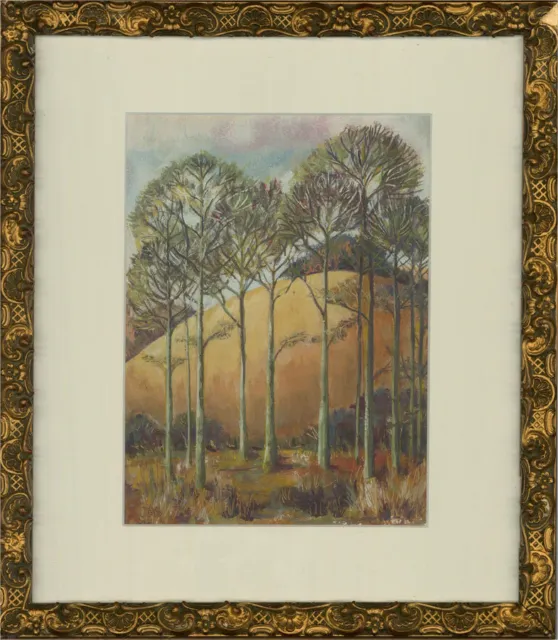 Juliet Dyer - Monogrammed Mid 20th Century Gouache, Yellow Hillside