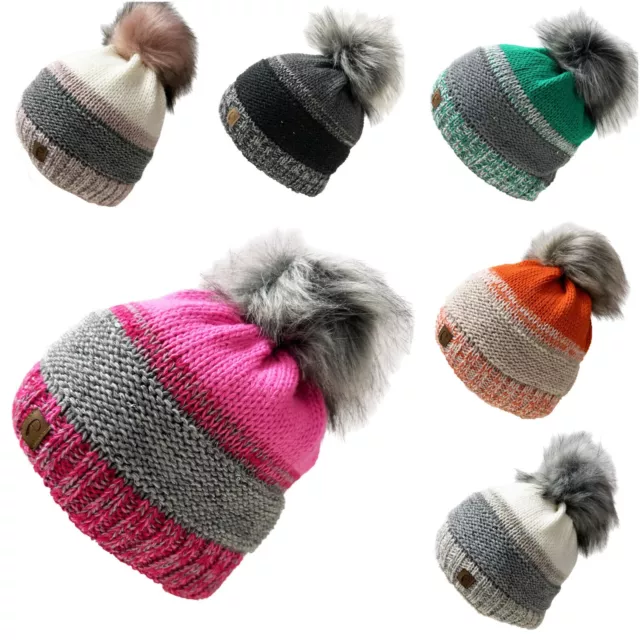 Faera Gorro de Invierno Brillo Punto Gorro con Pompón Polar Forrado Cálido Gorra