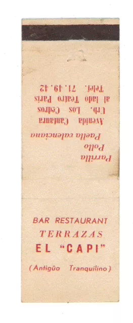 El Capi  Bar Restaurant Caracas Venezuela Matchbox Label Anni '50 America