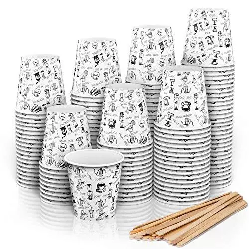 140 Espresso Gobelets en Carton 110 ML avec Agitateurs en Bois pour Café à Empor