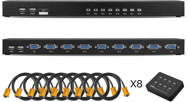 TENINYU USB 2.0 KVM Switch Manual Selector Rack Mount Metal Box Adapter with VGA