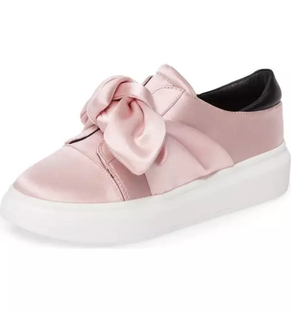 Shellys London Edgar Pink Satin Platform Slip-On Platform Sneaker Oversized Bow