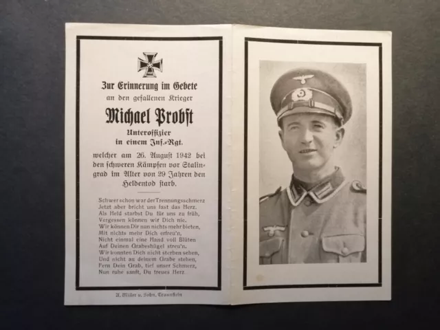 WW2 German Death Card Stalingrad Unteroffizier. Original.