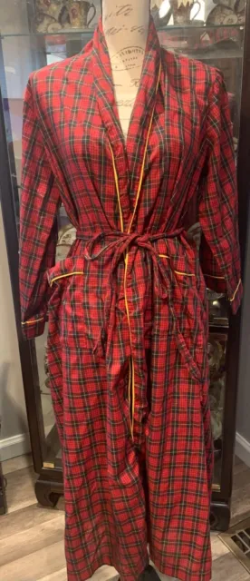 Red Tartan Plaid Tie Robe Women M