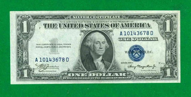 $1 1935-A 1 A/D Block Blue Seal Silver Certificate Cu.
