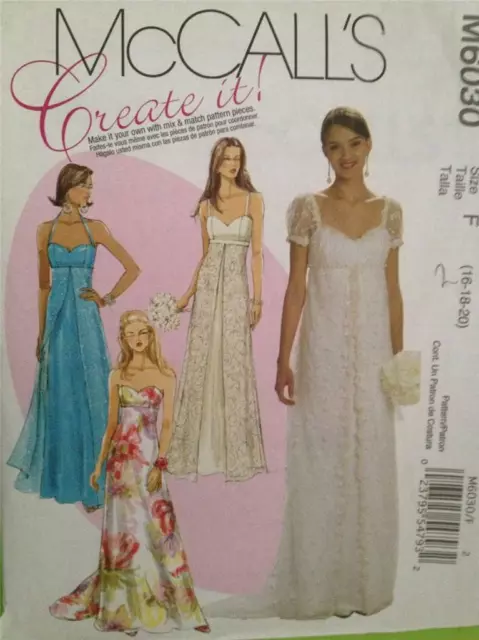 McCalls Sewing Pattern 6030 Misses Wedding Bridal Evening Dress Sze 16-20 Uncut