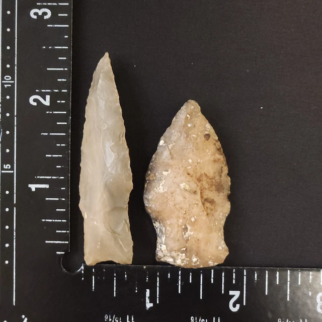 2 Fine Stemmed Points #2-100% Authentic-Arrowhead-Artifact