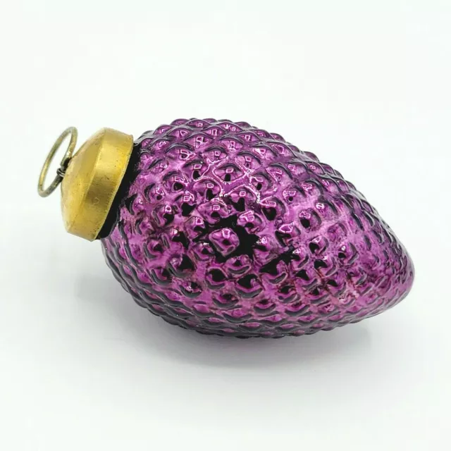 Vintage Blown Glass Kugel Style Purple Grapes Acorn Christmas Ornament 2.5"