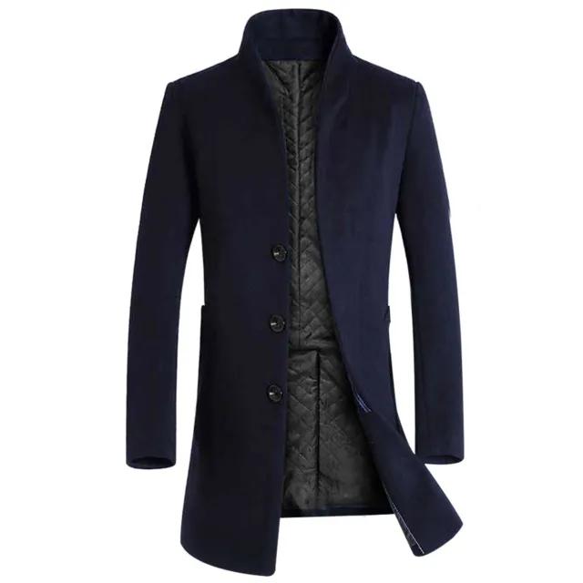 Mens Long Jacket Outwear Winter Warm Double Breasted Overcoat Woolen Trench Coat