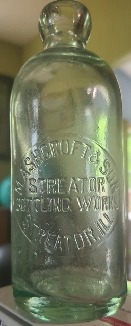 STREATOR ILLINOIS, Sharp Example Hutchinson Soda, M. ASHCROFT & SONS STREATOR ILLINOIS, Sharp Example Hutchinson Soda, M. ASHCROFT & SONS