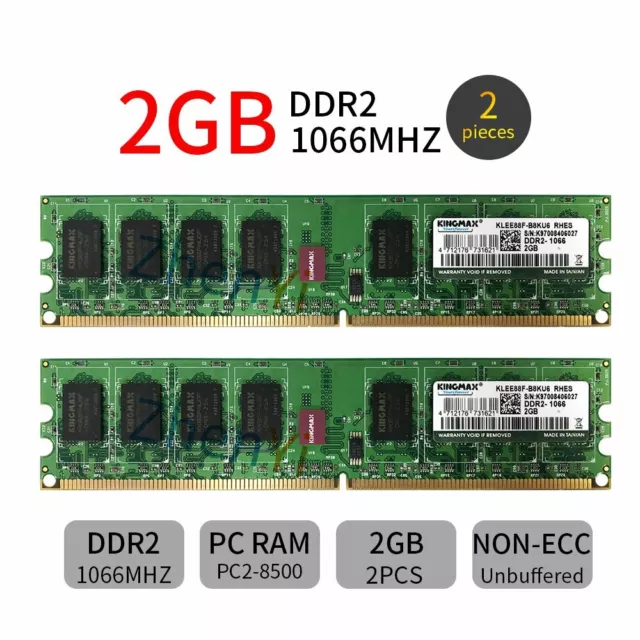 4GB 2x 2GB PC2-8500U DDR2 1066MHz 1111MHz OC Desktop Memory RAM For Kingmax BT