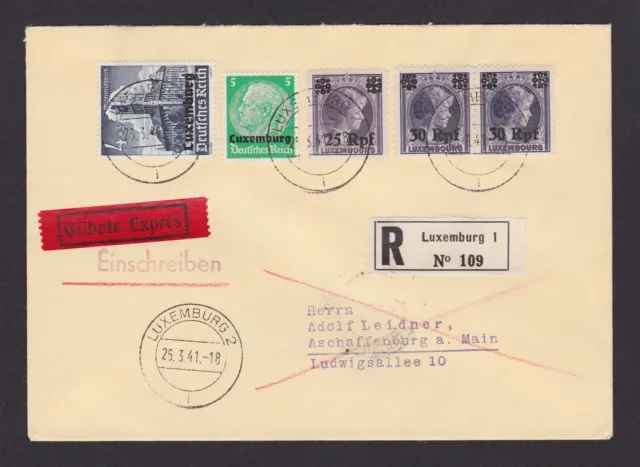 LUXEMBOURG 1941, Registered cover to Germany, German Occup., Express, WWII