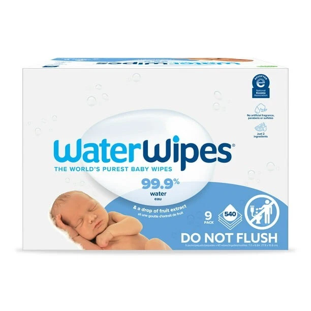 Plastic-Free Baby Wipes, 99.9% Water Based, Unscented, 540 Count (9 Packs)