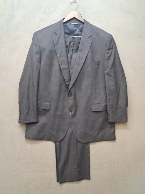 Loro Piana Four Seasons Grey Bespoke 2 Piece Pinstripe Suit 50R Flat Front 46x29