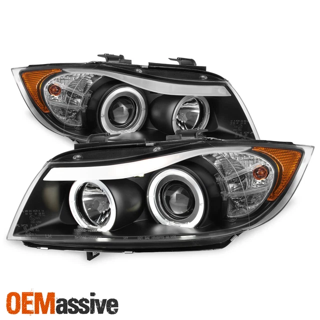 Fit 2006-2008 BMW E90 3-Series 4Door Black Halo LED Projector Eye LId Headlights