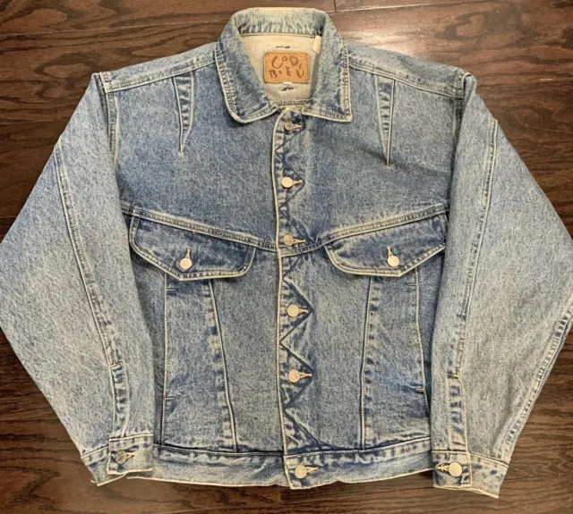 VTG 80’s Code Bleu Denim Blue Jean Light Wash Thick Cotton Jacket Mens Small