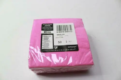 (50-Pk) Amscan Beverage Disposable Napkins Bright Pink 6.5&quot; 60015.103