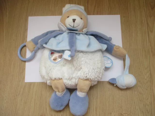 Doudou et compagnie ours petit chou pantin d'activités bleu écru blanc