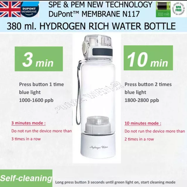 Bluevida Hydrogen Water Bottle Generator Dupont SPE PEM Chamber H2 Inhalation