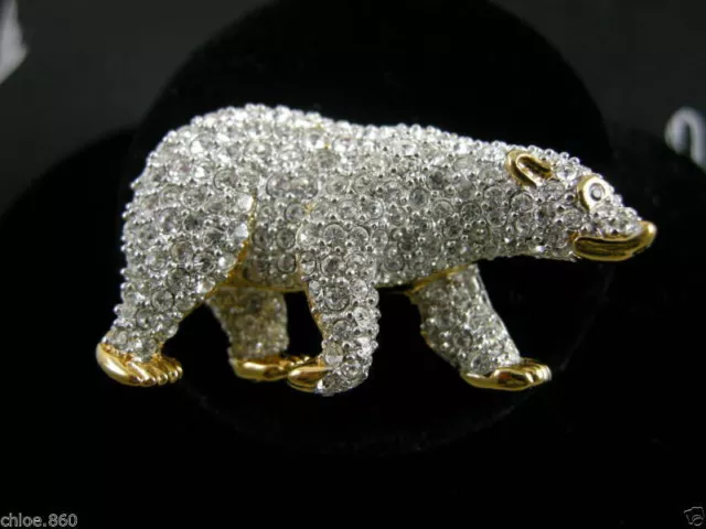 Swan Signed Pave' Crystal Swarovski Polar Bear Pin / Brooch Retired New