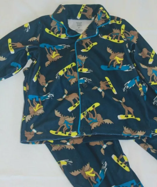 Just for You Carters Snowboarding Moose Pajamas Blue (3T) Winter Long Sleeve