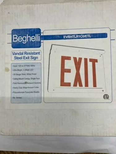 Beghelli Type X1 Exit Light # EVRHTLR1C0/ETL- Indoor Vandal Resistant Steel Exit