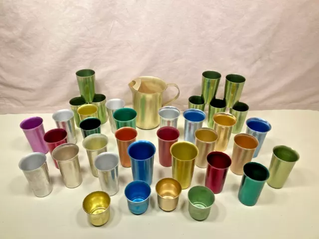 (37pc) Vintage multi-colored aluminum cup lot (Hal-Sey/ColorCraft/Heller/etc)