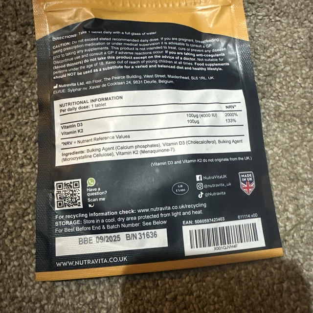 VITAMIN D3 4000 iu K2 100μg MK7 180 Vegetarian Tablets 6 Month Supply