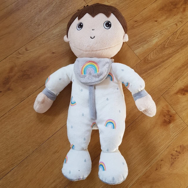 ALDI LITTLE TOWN Plush Boy In Rainbow Pjs Soft Toy Doll ragdoll Bib