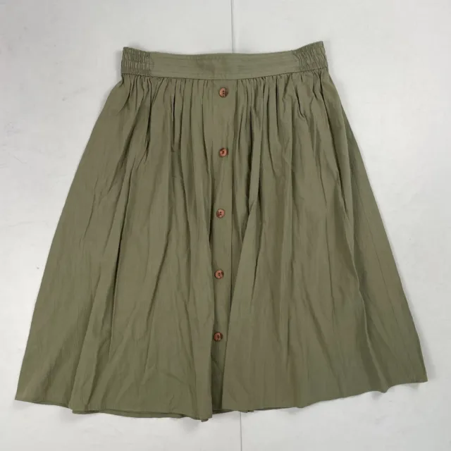 St Michael Skirt 16 Green Elastic Waist Midi Womens Plain Vintage M&S