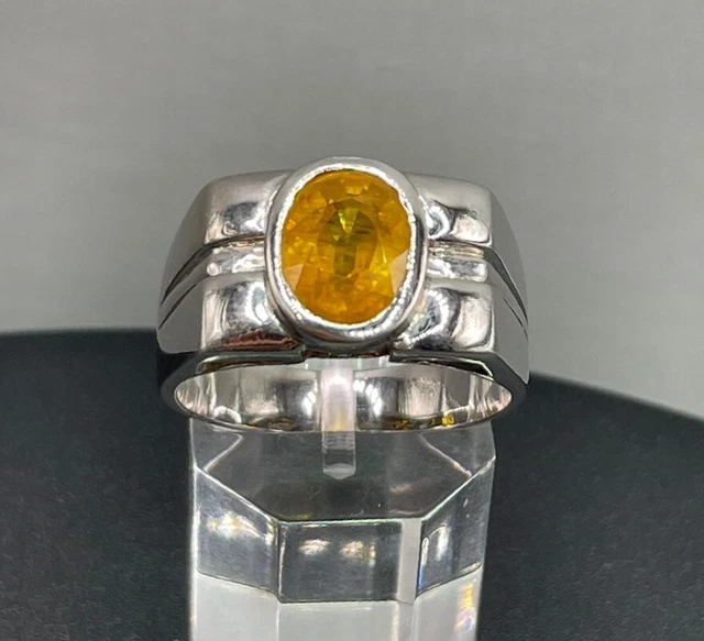Natural Yellow sapphire gemstone handmade 925 silver Ring for men.