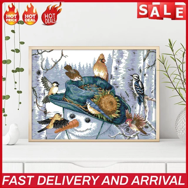Partial Embroidery Snowman Bird Stamped Canvas DIY 14CT Cross Stitch Kit Decor
