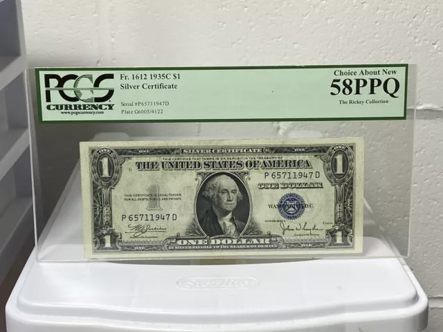 1935-C $1 Silver Certificate -  CERTIFIED PCGS - PPQ58 PD Block - NICE!