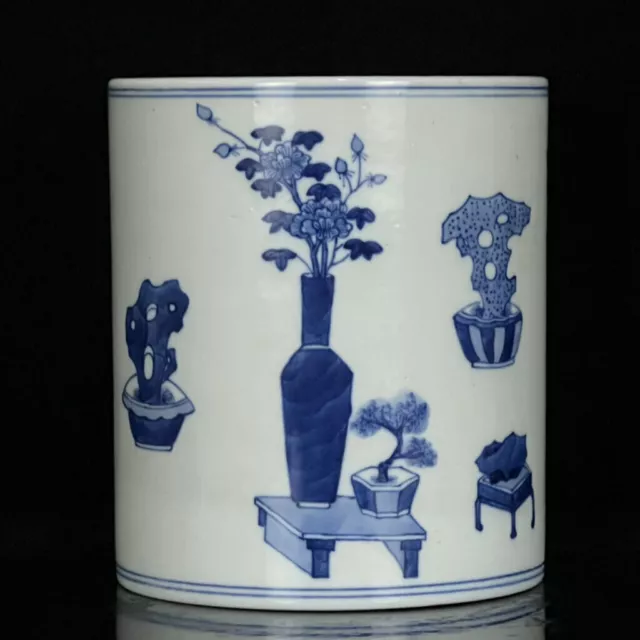 old China Blue&white Porcelain Kangxi year system Flowers and Plant Brush Pot