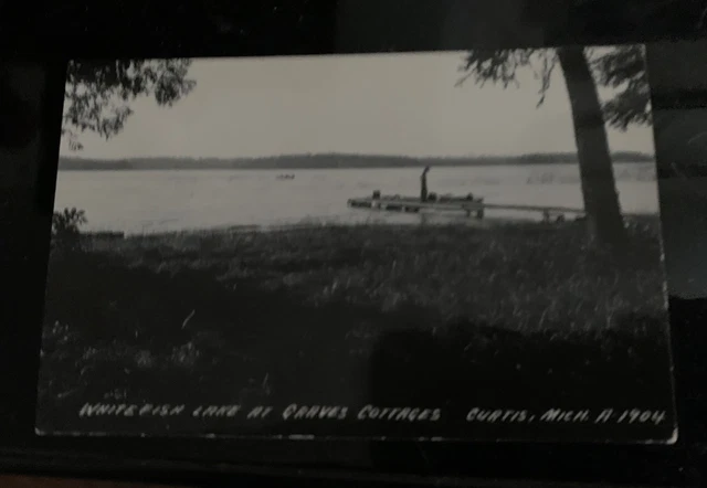 Postcard Whitefish Lake At Graves Cottages Curtis Michigan RPPC Posted 1948