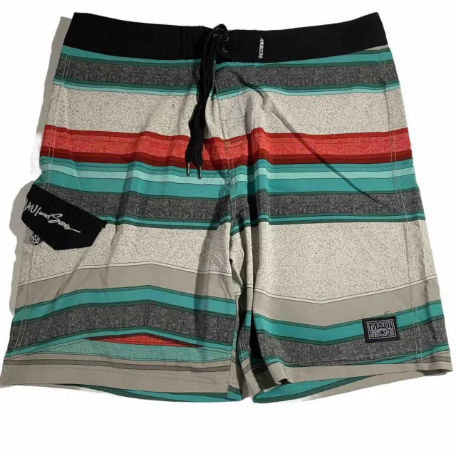 Maui and Sons Mens Size 38 Multi Colored Logo Board Shorts Swim Surf Trunks