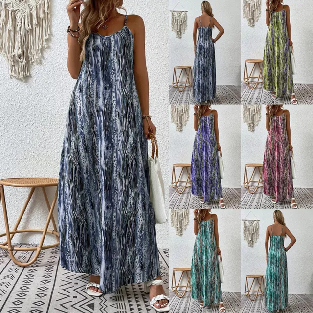 Womens Loose Long Dress Gown Casual Holiday Boho Maxi Sundress Ladies Plus Size 2