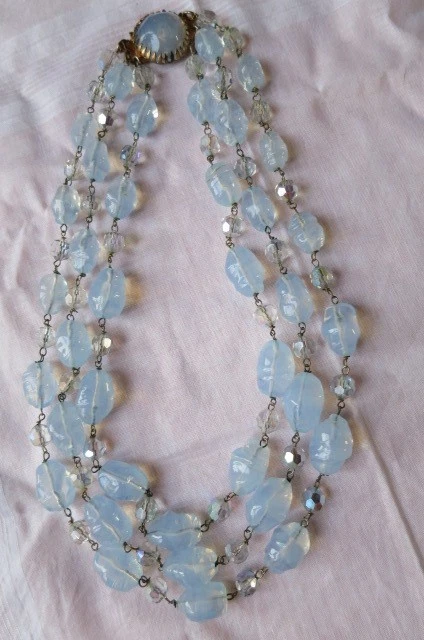 Collier Ancien Perles De Verre Noir - Vintage - Bon état