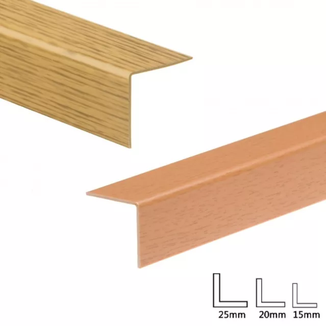 Borde de esquina de plástico efecto madera - Recorte de ángulo rígido de PVC haya y roble 1 metro