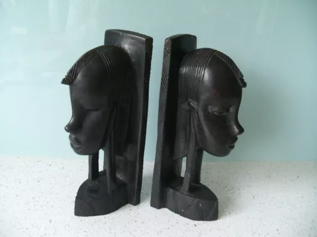 Carved Ebonised Wood Stylish Pair Of African Tribal Art Bookends Beautiful