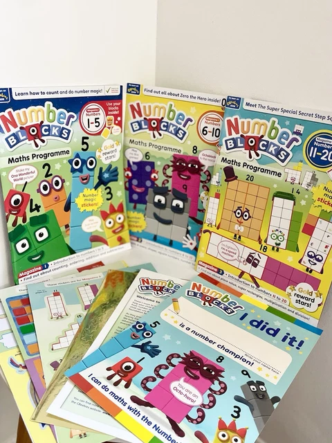CBEEBIES NUMBERBLOCKS MATHS Programme Magazines 1, 2 & 3 and stickers ...