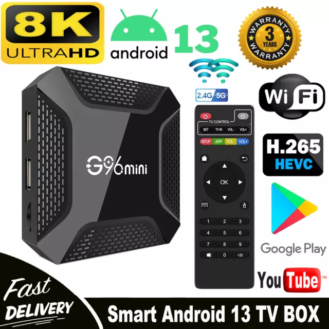 Android 13.0 Smart TV Box 8K HDMI Quad Core HD 2.4G WIFI Media Stream Player