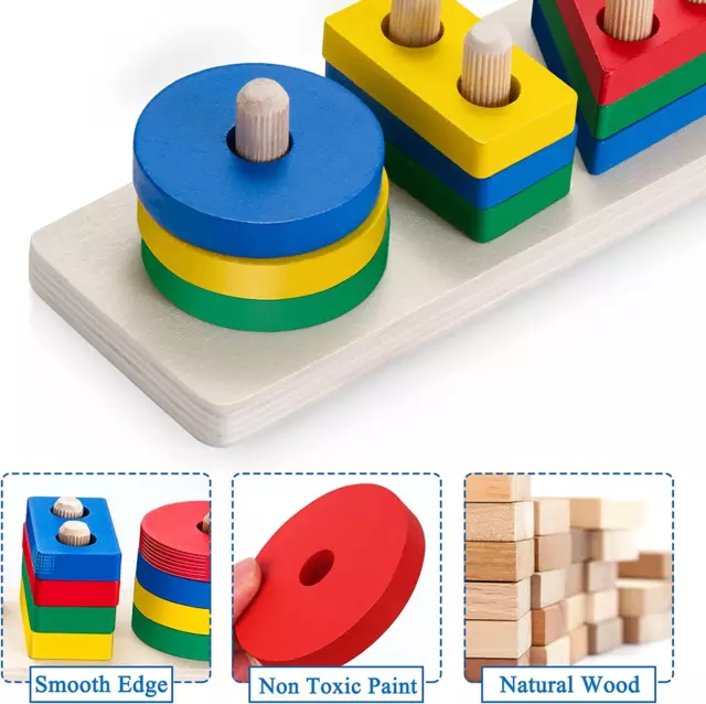 Geometrico Puzzle Di Legno, Educativi Montessori Forma E Colori Multipla Toy per 3