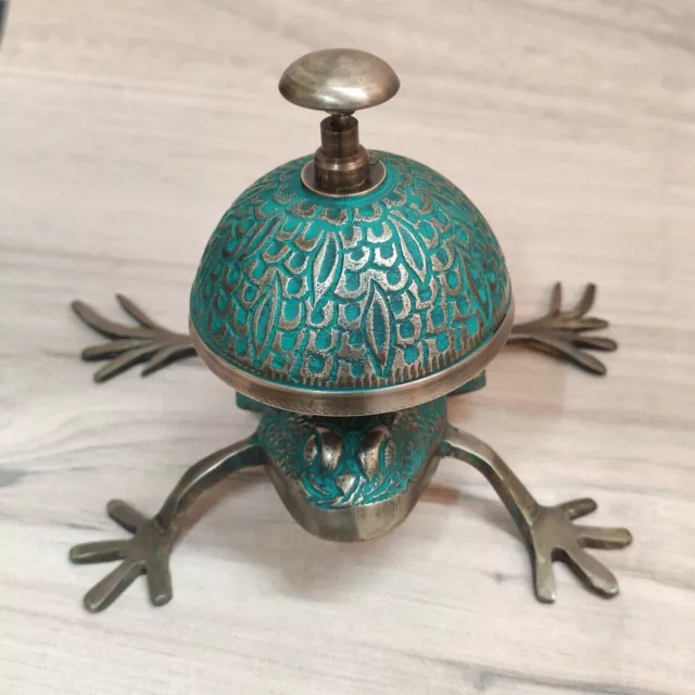 Antique  Frog Design Brass Counter Desk Bell with Push Button Handmade Nautical