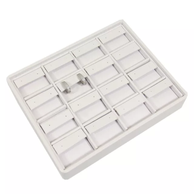 White Faux Leather 20 Slot Ring Jewelry Display Holder Showcase Stand Tray USA