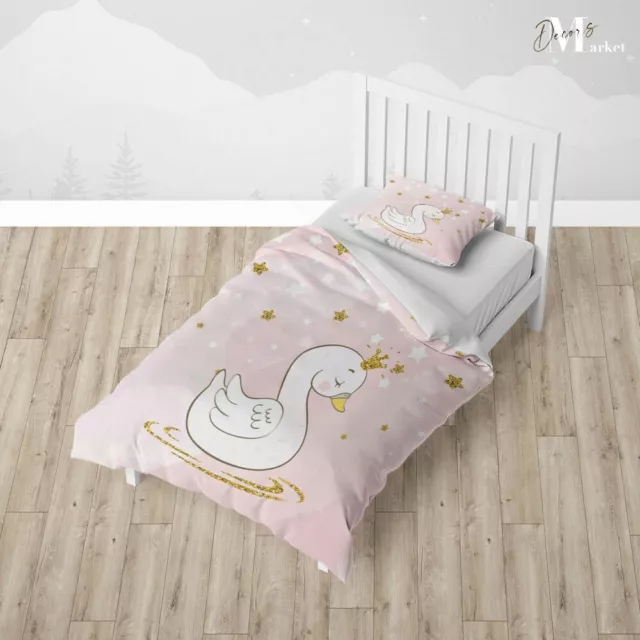 Swan Princess Art Watercolor Pink Duvet Cover Set 2X Matching Pillowcases 3