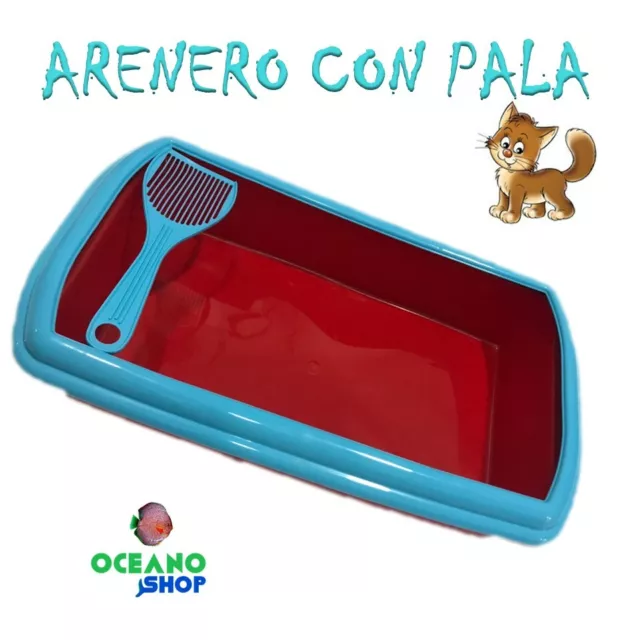 ARENERO CAJA DE ARENA PARA GATOS CON PALA ROJO y AZUL 48x29x11cm 8 LITROS